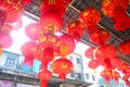 The traditional Chinese red lanterns hanging for the Lunar New Year.Year of the Dragon